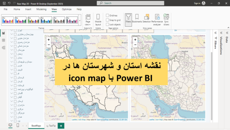 نقشه استان و شهرستان ها در Power BI با icon map